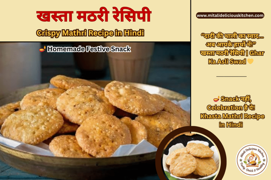 खस्ता मठरी रेसिपी | Crispy Mathri Recipe in Hindi – golden flaky homemade festive snack served with chai, perfect Diwali treat.”